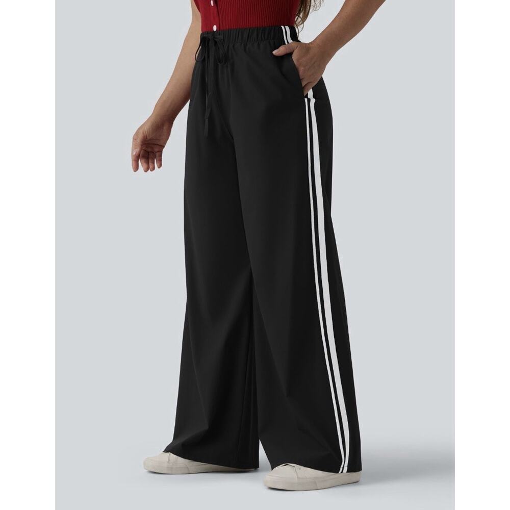 Halara high Waisted Drawstring Wide Leg Stripe Casual Pants with Pockets size L
